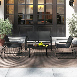 4 Pieces Patio Furniture Set Fabric Lawn Chairs and Loveseat with Glass Coffee Table view 3