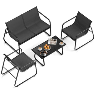 4 Pieces Patio Furniture Set Fabric Lawn Chairs and Loveseat with Glass Coffee Table view 4