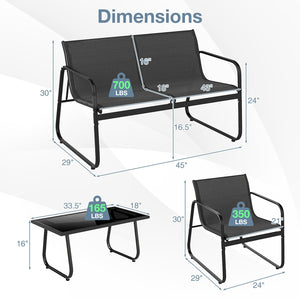 4 Pieces Patio Furniture Set Fabric Lawn Chairs and Loveseat with Glass Coffee Table view 5