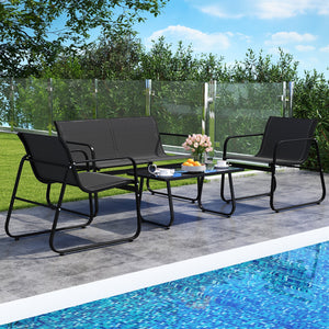 4 Pieces Patio Furniture Set Fabric Lawn Chairs and Loveseat with Glass Coffee Table view 7