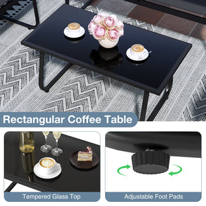 4 Pieces Patio Furniture Set Fabric Lawn Chairs and Loveseat with Glass Coffee Table view 9