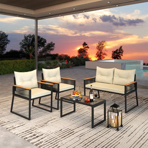 4 Pieces Patio Furniture Set Outdoor Conversation Set with Tempered Glass Coffee Table-Black view 6