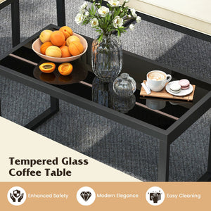 4 Pieces Patio Furniture Set Outdoor Conversation Set with Tempered Glass Coffee Table-Black view 7