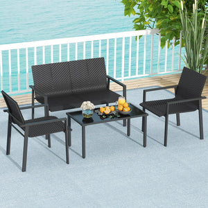 4 Pieces Patio Furniture Set with Heavy Duty Galvanized Metal Frame-Black view 2