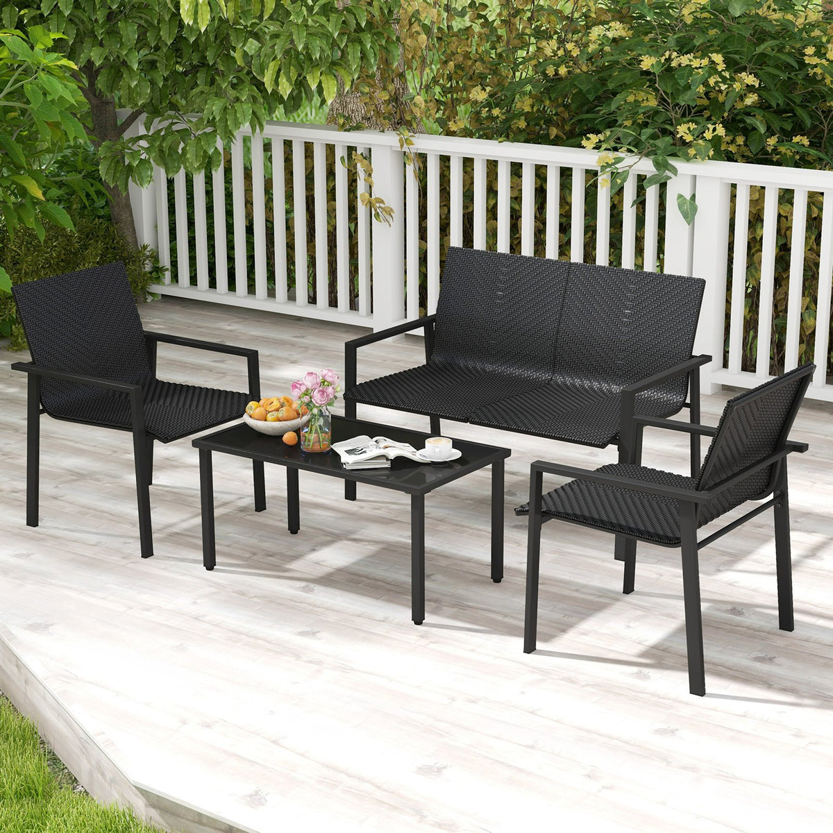 4 Pieces Patio Furniture Set with Heavy Duty Galvanized Metal Frame-Black view 3