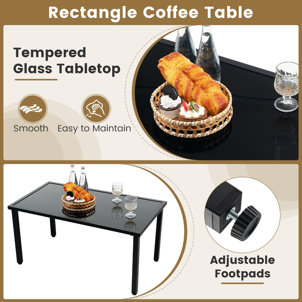 4 Pieces Patio Furniture Set with Heavy Duty Galvanized Metal Frame-Black view 8