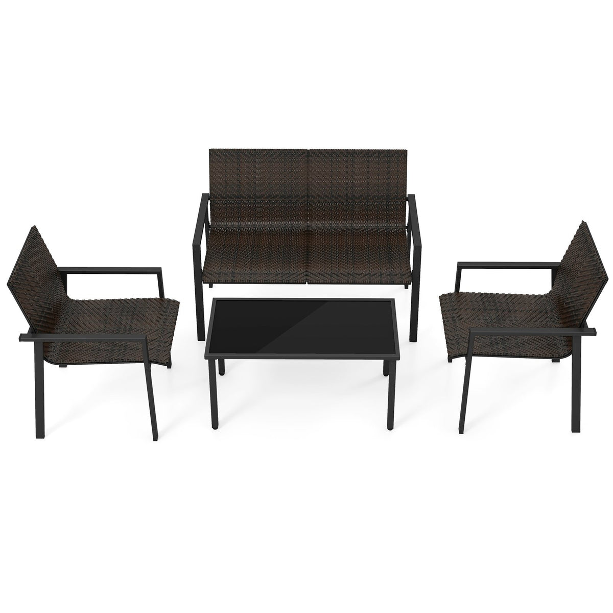 4 Pieces Patio Furniture Set with Heavy Duty Galvanized Metal Frame-Brown view 4