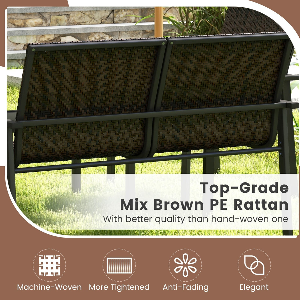 4 Pieces Patio Furniture Set with Heavy Duty Galvanized Metal Frame-Brown view 7