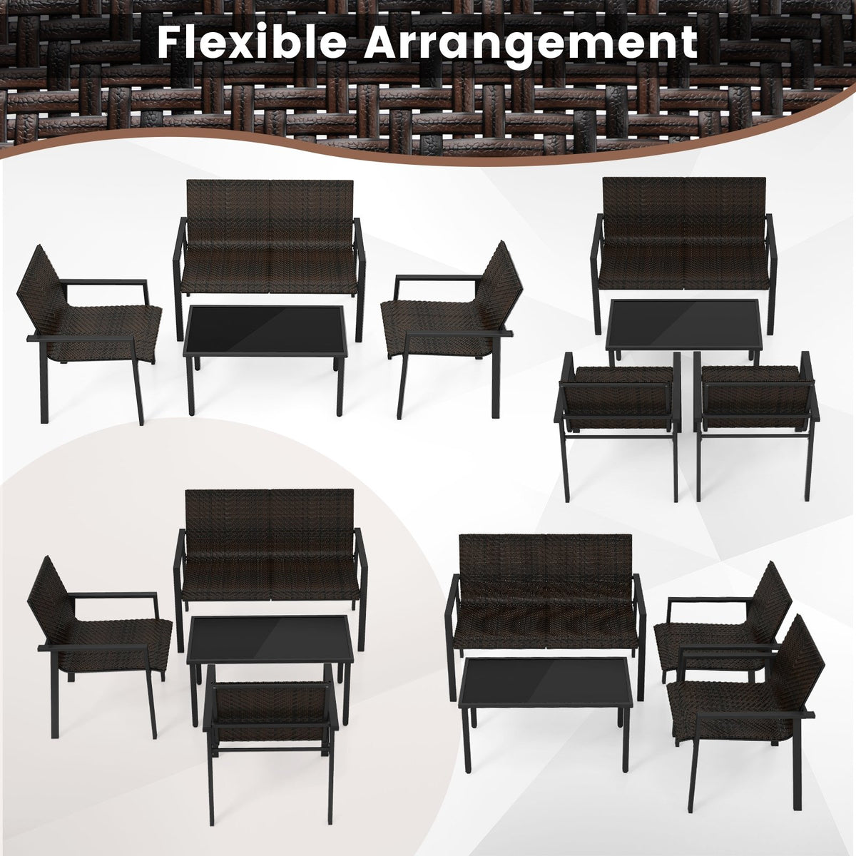 4 Pieces Patio Furniture Set with Heavy Duty Galvanized Metal Frame-Brown view 9