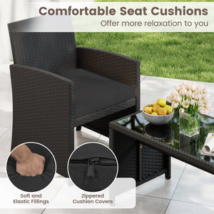 4 Pieces Patio Furniture Set with Tempered Glass Tabletop and Removable Cushion-Black view 8
