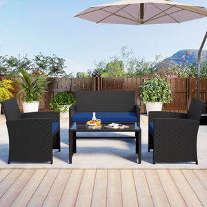 4 Pieces Patio Furniture Set with Tempered Glass Tabletop and Removable Cushion-Navy view 3