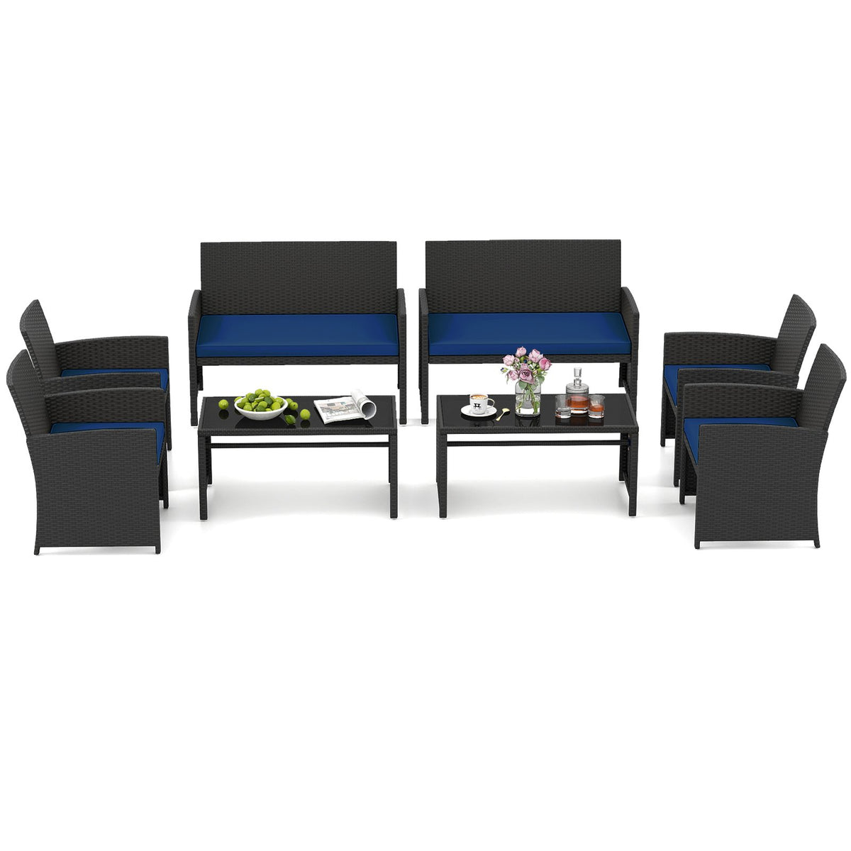 4 Pieces Patio Furniture Set with Tempered Glass Tabletop and Removable Cushion-Navy view 4
