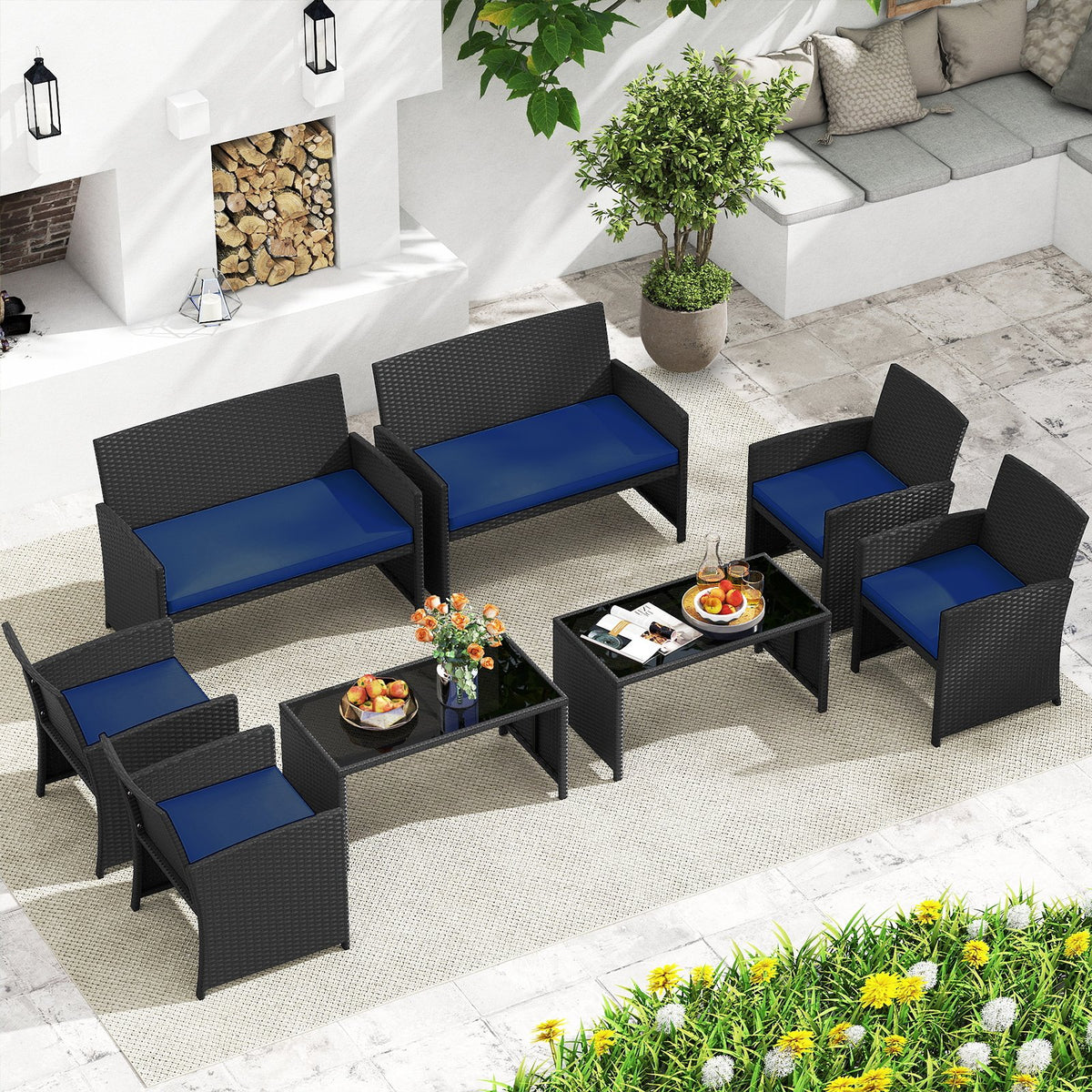 4 Pieces Patio Furniture Set with Tempered Glass Tabletop and Removable Cushion-Navy view 6