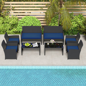 4 Pieces Patio Furniture Set with Tempered Glass Tabletop and Removable Cushion-Navy view 7