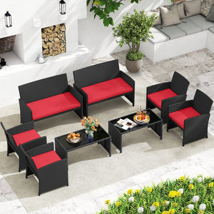 4 Pieces Patio Furniture Set with Tempered Glass Tabletop and Removable Cushion-Red view 2