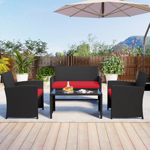 4 Pieces Patio Furniture Set with Tempered Glass Tabletop and Removable Cushion-Red view 6