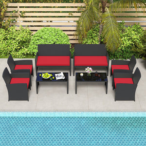 4 Pieces Patio Furniture Set with Tempered Glass Tabletop and Removable Cushion-Red view 7