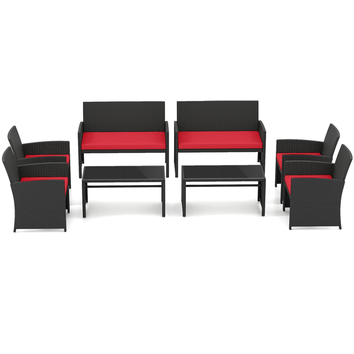 4 Pieces Patio Furniture Set with Tempered Glass Tabletop and Removable Cushion-Red view 8