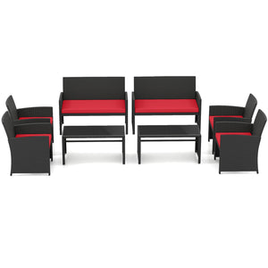 4 Pieces Patio Furniture Set with Tempered Glass Tabletop and Removable Cushion-Red view 8