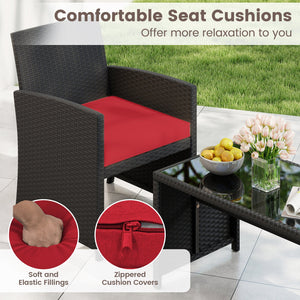 4 Pieces Patio Furniture Set with Tempered Glass Tabletop and Removable Cushion-Red view 9