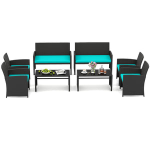 4 Pieces Patio Furniture Set with Tempered Glass Tabletop and Removable Cushion-Turquoise view 4