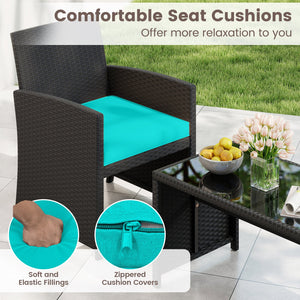 4 Pieces Patio Furniture Set with Tempered Glass Tabletop and Removable Cushion-Turquoise view 8