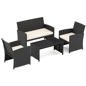4 Pieces Patio Furniture Set with Tempered Glass Tabletop and Removable Cushion-White view 4