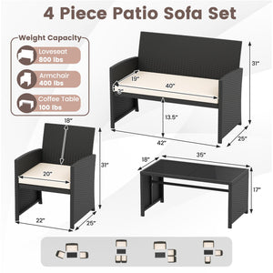 4 Pieces Patio Furniture Set with Tempered Glass Tabletop and Removable Cushion-White view 5