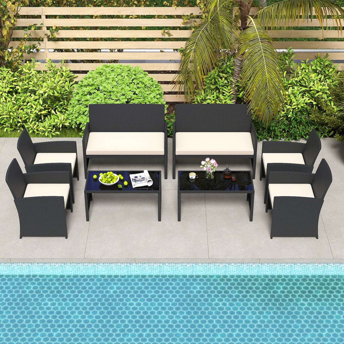 4 Pieces Patio Furniture Set with Tempered Glass Tabletop and Removable Cushion-White view 6