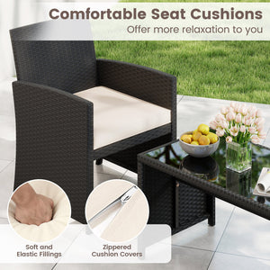 4 Pieces Patio Furniture Set with Tempered Glass Tabletop and Removable Cushion-White view 8