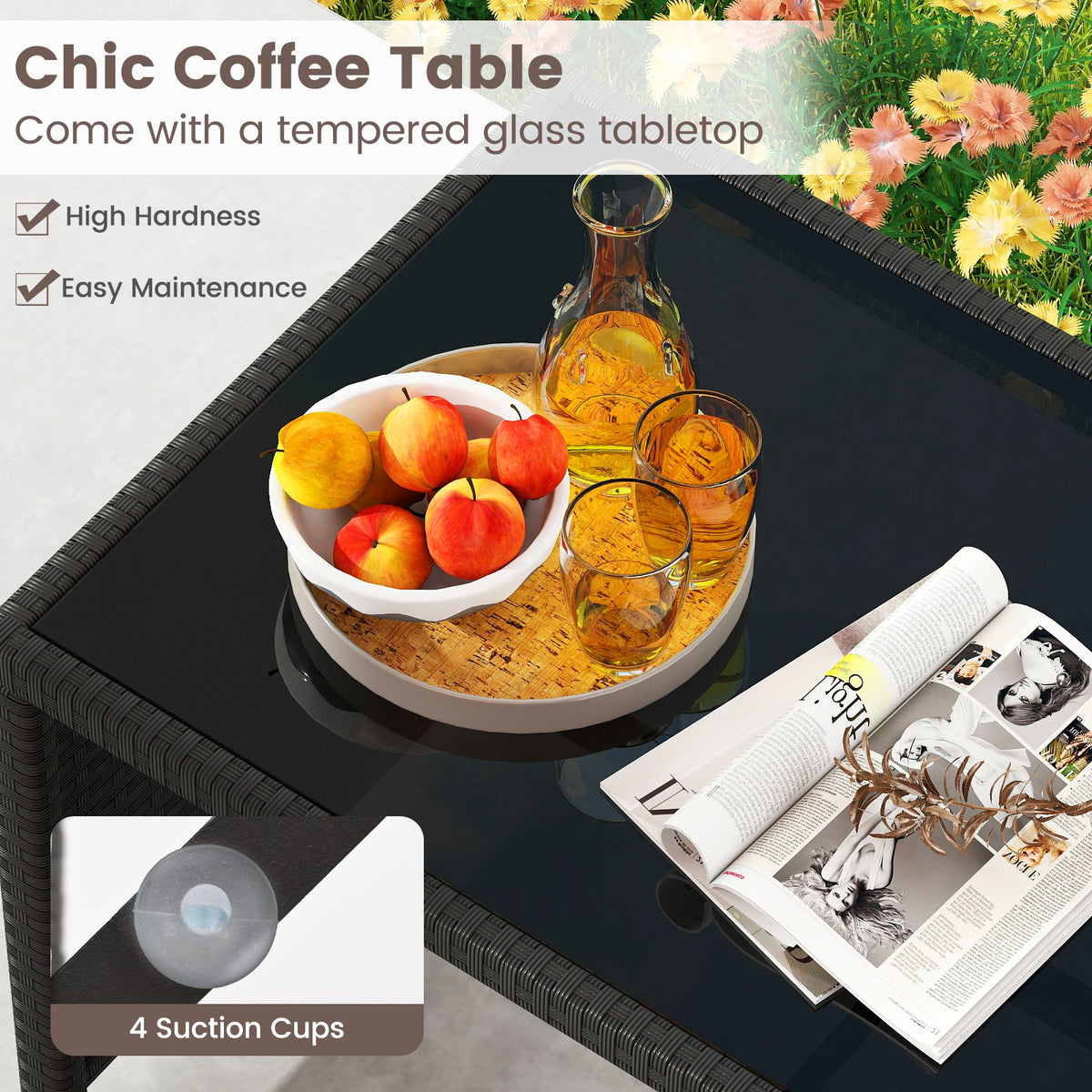 4 Pieces Patio Furniture Set with Tempered Glass Tabletop and Removable Cushion-White view 9