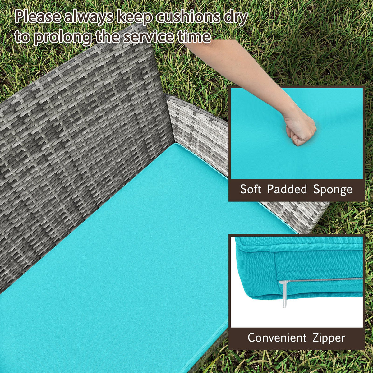 4 Pieces Patio Rattan Conversation Set with Tempered Glass Coffee Table-Turquoise view 7
