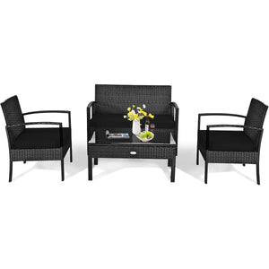 4 Pieces Patio Rattan Cushioned Furniture Set-Black view 4