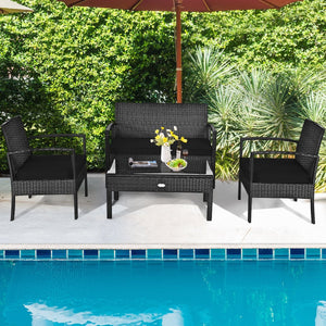 4 Pieces Patio Rattan Cushioned Furniture Set-Black view 6