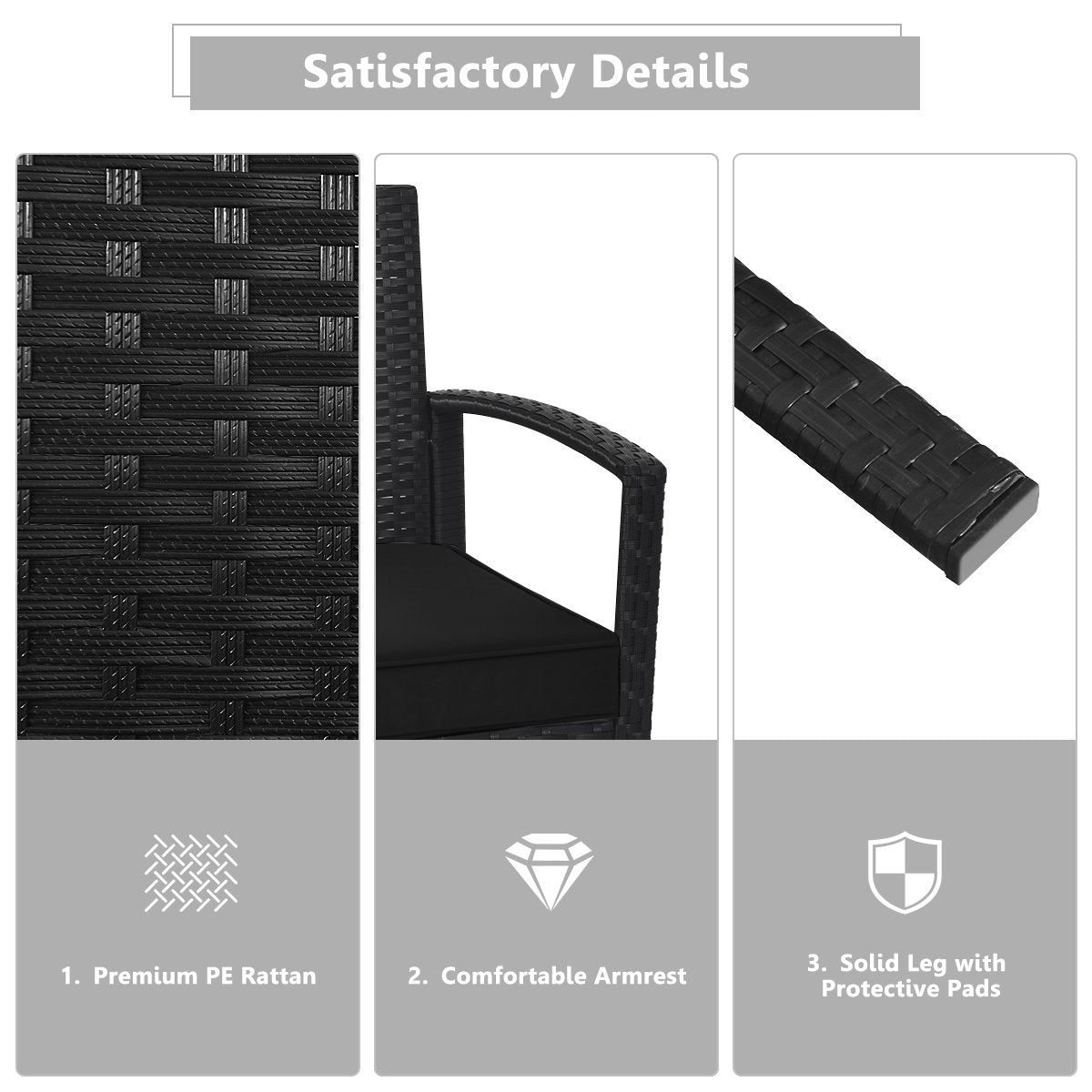 4 Pieces Patio Rattan Cushioned Furniture Set-Black view 9