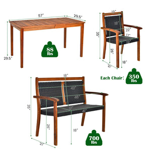 4 Pieces Acacia Wood Patio Rattan Dining Furniture Set view 5