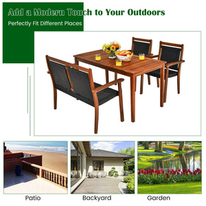 4 Pieces Acacia Wood Patio Rattan Dining Furniture Set view 9