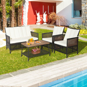 4 Pieces Patio Rattan Furniture Set with 2-Tier Coffee Table-White view 2