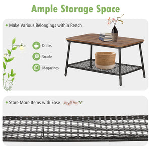 4 Pieces Patio Rattan Furniture Set with 2-Tier Coffee Table-White view 5