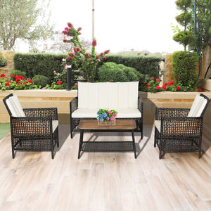 4 Pieces Patio Rattan Furniture Set with 2-Tier Coffee Table-White view 6