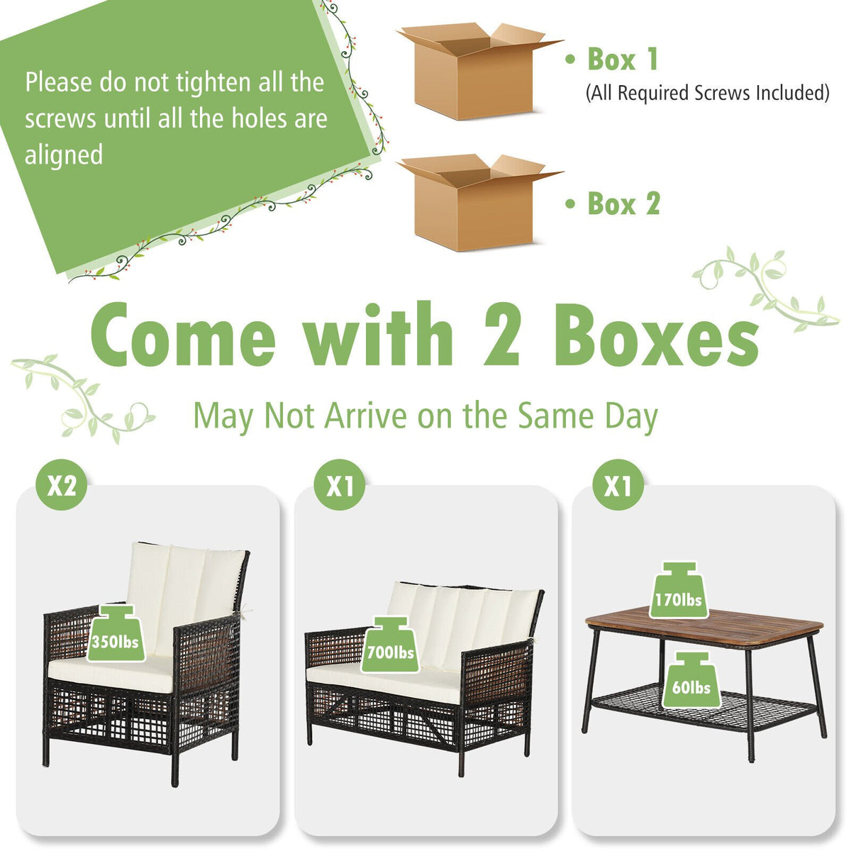 4 Pieces Patio Rattan Furniture Set with 2-Tier Coffee Table-White view 8