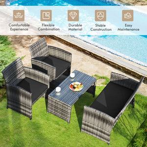 4 Pieces Patio Rattan Furniture Set with Glass Table and Loveseat-Black view 5