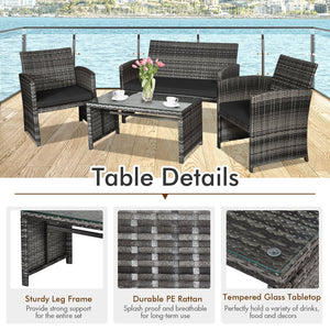 4 Pieces Patio Rattan Furniture Set with Glass Table and Loveseat-Black view 9