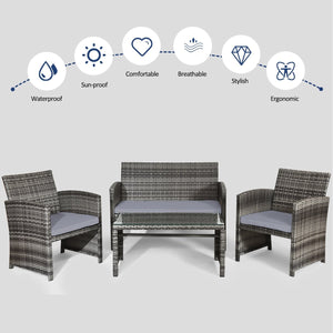 4 Pieces Patio Rattan Furniture Set with Glass Table and Loveseat-Gray view 9