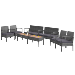 4 Pieces Rattan Patio Conversation Furniture Set with Acacia Wood Tabletop view 4