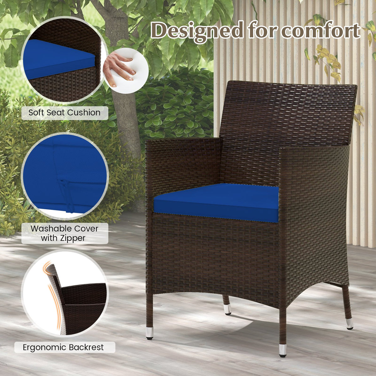 4 Pieces Rattan Sofa Set with Glass Table and Comfortable Wicker for Outdoor Patio-Navy view 8