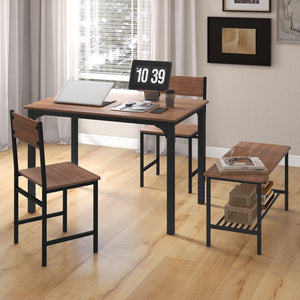 4 Pieces Rustic Dining Table Set with 2 Chairs and Bench-Brown view 3