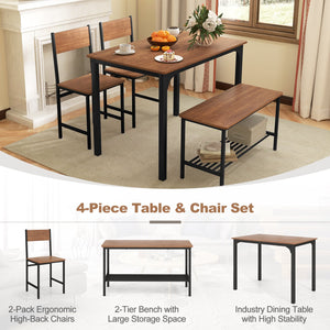 4 Pieces Rustic Dining Table Set with 2 Chairs and Bench-Brown view 8