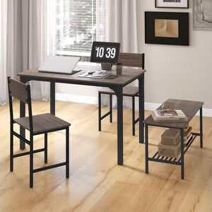 4 Pieces Rustic Dining Table Set with 2 Chairs and Bench-Gray view 3