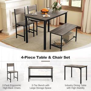 4 Pieces Rustic Dining Table Set with 2 Chairs and Bench-Gray view 8